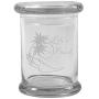 Clear 8 oz Glass Herb Stash Jar and Lid with Lifes a beach Logo from Smoke Promos
