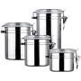 Foraineam 4-Piece Stainless Steel Airtight Canister Set with Clear Arylic Lid and Locking Clamp Food Storage Container Flour Canisters for Coffee, Tea, Snacks