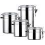 4-teiliges Edelstahl-Airtight-Behälter-Set von Foraineam mit Klarsichtdeckel und Verriegelungsklammer zur Lebensmittel- und Mehlaufbewahrung für Kaffee, Tee, Snacks