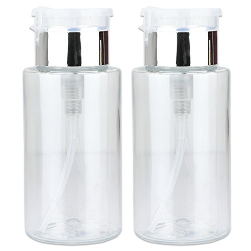 PANA Brand 7oz. (Quantity: 2 Pieces) Professional Push Down Liquid Pumping Empty Bottle Dispenser (Silver Lid Clear Bottle, NO WORDING!!)