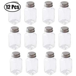 FEOOWV 12 Pcs Empty Square Glass Spice Jars Set for Storing Seasoning Salt Pepper,1.7oz/50ml, Sift Shaker Lid