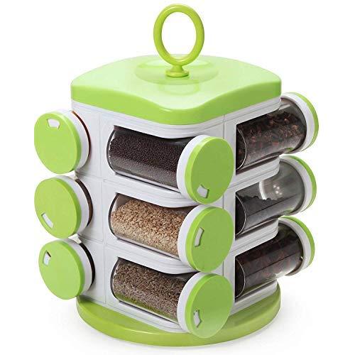 IndiaBigShop Masala/Spice Rack, Spice Jar with shaker lids,Plastic Container for Storage,Canister,Kitchen Storage Container Set,Spice Rack Organiser,Spice-Masala Rack Containers and Jars, 12 Jars,