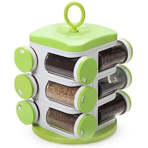 Indische Gewürzschubladen-Set, Gewürzdosierausteller aus Kunststoff, 12 Behälter mit Dosierschütten, Küchenregal Organizer, Gewürz-Masala-Behälter und -Glas, ideal zur Aufbewahrung von Gewürzen.
