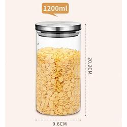 Kitchen Food Storage Jar Airtight Food Storage storage jar Glass Three-piece Stainless Steel Cover Glass Tea Pot Kitchen Miscellaneous Food (Size : 1200ml)