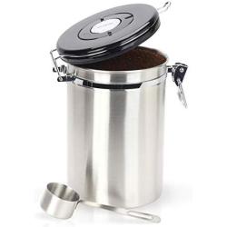 Gorgeous Coffee Canister - Stainless Steel Storage Container with Scoop - Keeps Your Coffee Airtight Fresh and Flavorful