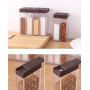YALONG Condiment Pots Seasoning Box, 6 Pieces Clear Seasoning Storage Containers with Small Holes for Spice Salt Sugar Cruet Essence Condiment Jars Storage Container Spice Racks with Tray Brown Color