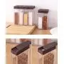 YALONG Condiment Pots Seasoning Box, 6 Pieces Clear Seasoning Storage Containers with Small Holes for Spice Salt Sugar Cruet Essence Condiment Jars Storage Container Spice Racks with Tray Brown Color YALONG Condiment Pots Seasoning Box, 6 Pieces Clear Seasoning Storage Containers with Small Holes for Spice Salt Sugar Cruet Essence Condiment Jars Storage Container Spice Racks with Tray Brown Color