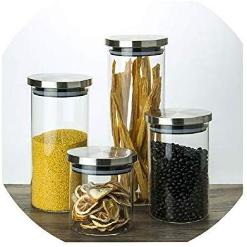 Stainless Steel Cover Glass Sealed Containers Creative Storage Glass Bottle Household Tea Containers Kitchen Sealed Glass Jar Cu,65 100 300 Ml