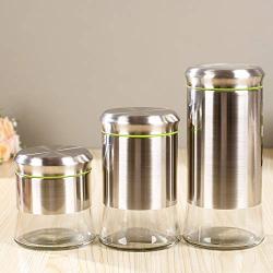 Cwg Set of 3 Stainless Steel Glass Airtight Canister Tea Sugar and Coffee Storage Canister Jars