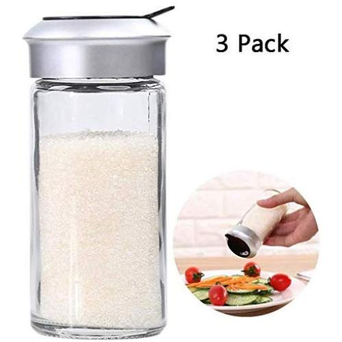 DUDDP Storage Spice lar set Reusable Jar Kitchen Seasoning Jar,Home Glass Pepper Bottle with Hole,Barbecue Seasoning Tank,Salt Shaker 3 Packs,Kitchen supplies