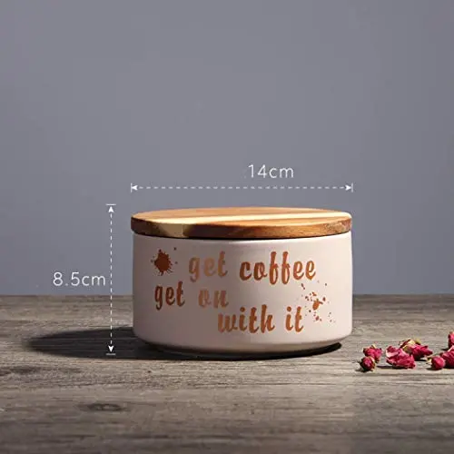 Keramik Lebensmittelbehälter mit Bambuschlid, tragbare, luftdichte Schalen für Kaffee, Nüsse, Tee und mehr (Kaffee)