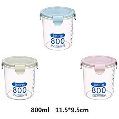 Norbi Airtight Food Storage Container Clear Large Round Capacity Kitchen Seal Box Keep Food Fresh & Dry for Dry Grain Milk Powder Sugar Flour(800ml,Random Color)