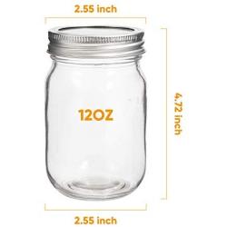 Mason Jars, Wide Mouth Canning Jars,12OZ Glass Jars With Regular Lids and Bands（Silver),Ideal For Jam,Honey,Wedding Favors,Shower Favors,Baby Foods,Set of 20