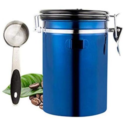 Umiwe Airtight Coffee Canisters, 1.8 Litre Large Stainless Steel Coffee Container with Date Tracker, Scoop and CO2 Valve, Food Vacuum Storage Jar Can for Beans, Grounds, Tea, Flour, Cereal, Sugar