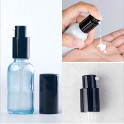 2PCS 15ml/0.5oz Empty Refillable Blue Glass Pump Press Bottle Lotion Dispenser Vials with Black Lid Portable Travel Cosmetic Packing Containers Jar Pot Holder for Emulsion Essence Serum