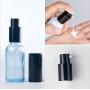 2PCS 15ml/0.5oz Empty Refillable Blue Glass Pump Press Bottle Lotion Dispenser Vials with Black Lid Portable Travel Cosmetic Packing Containers Jar Pot Holder for Emulsion Essence Serum