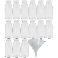 Viva Haushaltswaren 15?Mini/Milk Bottles 250ml Glass Bottles with White Screw Tops for Self-Filling with Filling Funnel Diameter 12?cm