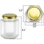 Bouteilles Hexagonales Claires de 473 ml Encheng, Bouteilles en Verre avec Couvercles (Or), Bouteilles Mason pour Herbes, Aliments, Confitures, Liquides, Petites Bouteilles d'Épices pour Stockage (12 Pack), Emballées avec une étui polyform par unité. Bouteilles Hexagonales Claires de 473 ml Encheng, Bouteilles en Verre avec Couvercles (Or), Bouteilles Mason pour Herbes, Aliments, Confitures, Liquides, Petites Bouteilles d'Épices pour Stockage (12 Pack), Emballées avec une étui polyform par unité.