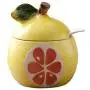 BESTONZON Fruit Shaped Ceramic Sugar Bowl Salt Pot Pepper Storage Jar Seasoning Pot Container Condiment Spice Box Holder with Lid and Spoon (Yellow Pomelo)