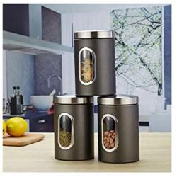 storage jar Grain container Food container Storage Box，Creative kitchen supplies stainless steel sealed cans miscellaneous grains tea seasoning storage storage tank, black set 3