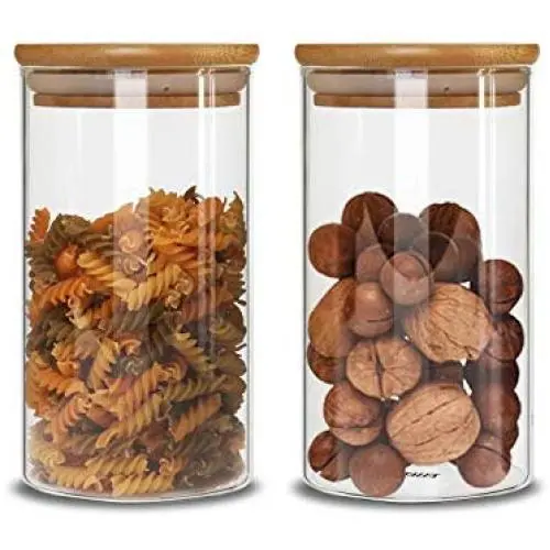 Glas Lebensmittelbehälter Set von 2 (700 ml) mit Bambuschachdeckeln, klaren Lebensmittelbehältern für Tee, Kaffee, Gewürze und mehr.