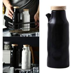 UPKOCH Seasoning Bottle Ceramic Soy Sauce Bottle Oil Bottle Kitchen Seasoning Jar with Wooden Cover for Salt Pepper Spice (Black)