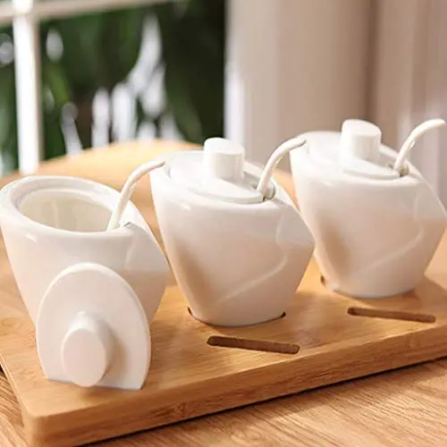 Nie aufgeben Küchengewürz Set Keramik einfaches Gewürzglas Speiseöl- und Gewürzbehälter Set (Design: A)