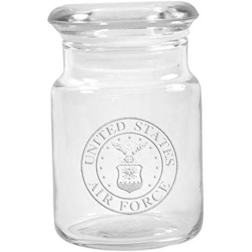 Clear Glass Herb Stash Jar with Lid 4.5 oz with US Airforce Logo from Smoke Promos