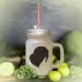 Soft Pink Braque Du Bourbonnais Silhouette Frosted Glass Mason Jar With Straw