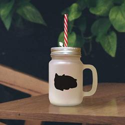 Black British Shorthair Cat Silhouette #2 Frosted Glass Mason Jar With Straw