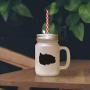 Black British Shorthair Cat Silhouette #2 Frosted Glass Mason Jar With Straw