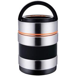 TSG Insulated Stainless Steel Lunch Box, Vacuum Heat/Cold Food Jar, Portable Multi-Tier Thermos, Lunch Storage Containers for Adults Warm for 6 h (Black-1.8L)