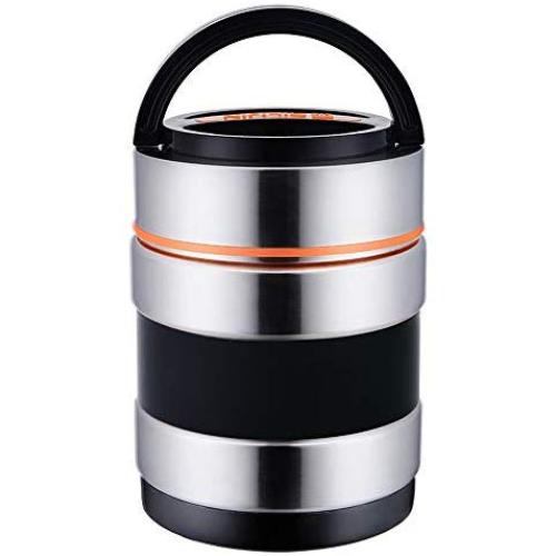 TSG Insulated Stainless Steel Lunch Box, Vacuum Heat/Cold Food Jar, Portable Multi-Tier Thermos, Lunch Storage Containers for Adults Warm for 6 h (Black-1.8L)