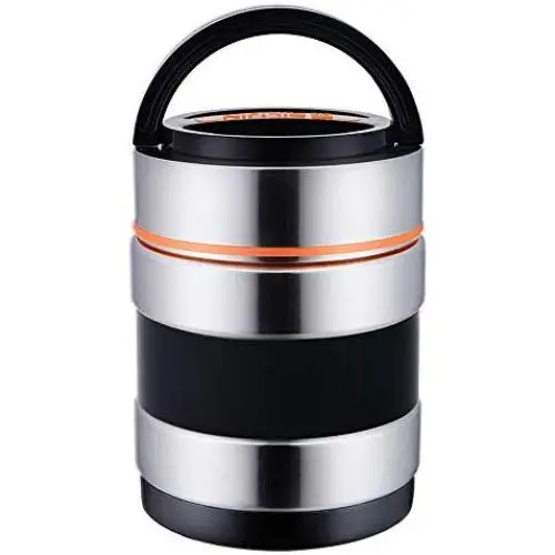 TSG Isolier Lunchbox, Vakuumisoliertes Lebensmittelbehälterset, Tragbarer Mehrfachbehälter Thermos, Lunch-Aufbewahrungsbehälter für Erwachsene – Warm bis zu 6h (Schwarz-1,8L)