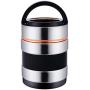 TSG Insulated Stainless Steel Lunch Box, Vacuum Heat/Cold Food Jar, Portable Multi-Tier Thermos, Lunch Storage Containers for Adults Warm for 6 h (Black-1.8L)