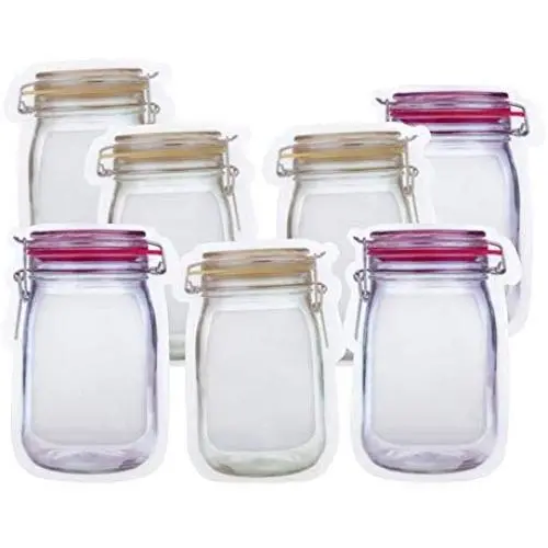 Zip Food Storage Bags, Reusable Food Storage Snack Sandwich Bags, Mason Jar Shape, Leakproof Food Saver Bags for Travel Camping - 7 pcs Zip Food Storage Bags, Reusable Food Storage Snack Sandwich Bags, Mason Jar Shape, Leakproof Food Saver Bags for Travel Camping - 7 pcs