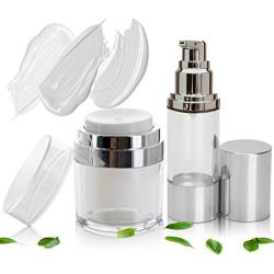 Best Empty Airless Pump Container Set (1 oz & 1.7 oz) - Cosmetic Dispenser Bottles for Face Serums & Creams - Lightweight Leak Proof & Shockproof Container. BPA Free & TSA Travel Size