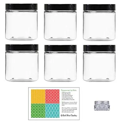 Clear 8 oz Plastic Jars with Black Lids (6 pk) with Balm Jar - PET Round Refillable Containers Clear 8 oz Plastic Jars with Black Lids (6 pk) with Balm Jar - PET Round Refillable Containers
