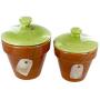 Earthenware Canister Jars, Set of 4, French Vintage Hand Painted Design &quotTerracotta"