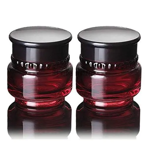 2er Set 50ml/1,7oz Rotwein Glasbehälter mit Schwarzdeckel und Innenfolie, Premium Reiseflaschen für Creme, Ätherische Öle, Lotion