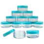 (Quantity: 100 Pieces) Beauticom 5G/5ML Round Clear Jars with TEAL Sky Blue Lids for Scrubs, Oils, Toner, Salves, Creams, Lotions, Makeup Samples, Lip Balms - BPA Free