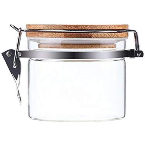 AUYE Glass Storage Jar,Coffee Bean & Kitchen food Container With Clamp Airtight wood Lid (17-Ounce)