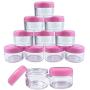 Beauticom 12 Pieces 30 Gram 30 ML (1 Ounce) Round Clear Refillable Empty Plastic Jars with Pink Screw Cap Lids for Storing Loose Powders and Pigments, Makeup and Beauty Samples - BPA Free