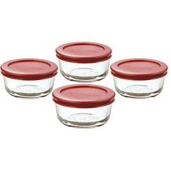 Anchor Hocking Classic Glass Food Storage Containers with Lids, Red, 1 Cup (Set of 4)