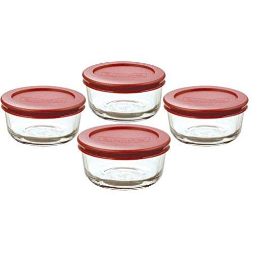 Anchor Hocking Classic Glass Food Storage Containers with Lids, Red, 1 Cup (Set of 4)