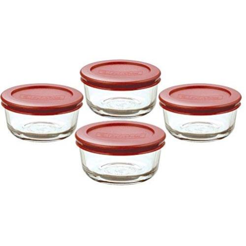 Anchor Hocking Classic Glass Food Storage Containers with Lids, Red, 1 Cup (Set of 4)