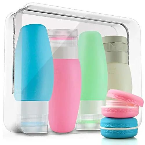 Dichtungsbehälter Set, CHFUN 6er Set Silikon Squeeze Reiseflaschen, TSA-Freigabe, Auffüllbare Kosmetikbehälter, Tubes mit Zubehör, Perfekt für Handgepäck, Flüssigkeiten, Toilettenartikel und Cremes
