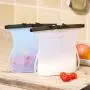 Sacs de conservation réutilisables pour cuisson sous vide – Sacs d'organisateur de nourriture liquide étanches pliables et refermables avec fermeture éclair (1L) (Blanc)