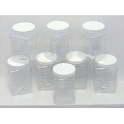 8 Pack of 64 oz PETE Containers, Clear Plastic Kitchen Food Storage with Grip