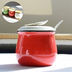 Modern Pure Color Whales Tail Sugar Bowl Set Sugar Dispenser Salt Pot Pepper Storage Jar Seasoning Pot Container Sugar Box Condiment Spice Racks with Lid Serving Spoon,Red